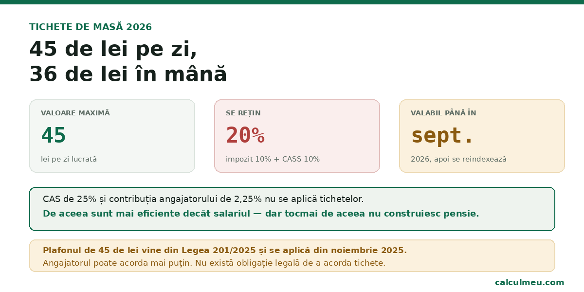 Din valoarea nominală de 45 de lei se rețin 10% impozit și 10% CASS.