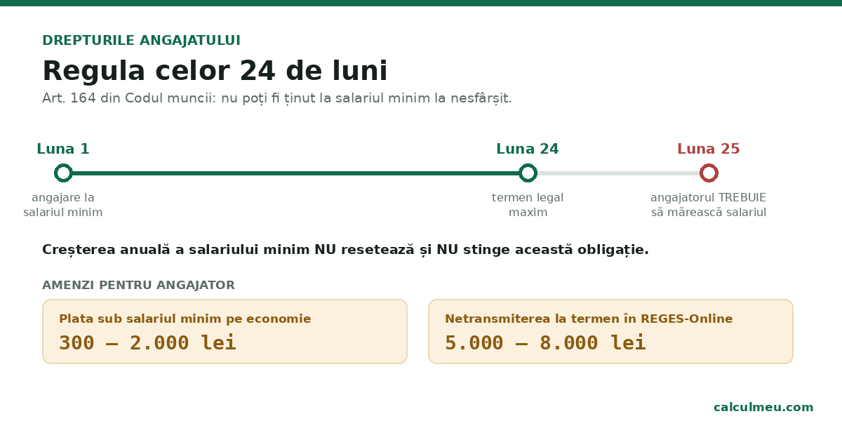 regula celor 24 de luni salariul minim — art. 164 Codul muncii și amenzile