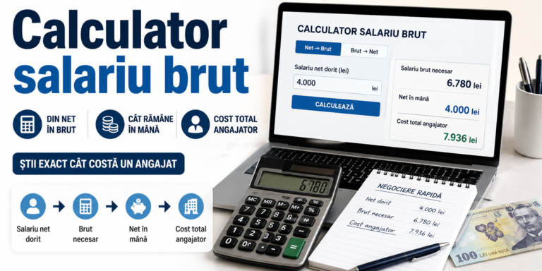 Calculator salariu brut 2026: din net în brut și cât costă de fapt angajatorul