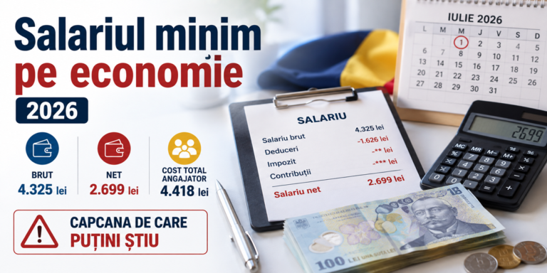 Salariul minim pe economie 2026: cât este brut, cât rămâne net și capcana de care puțini știu