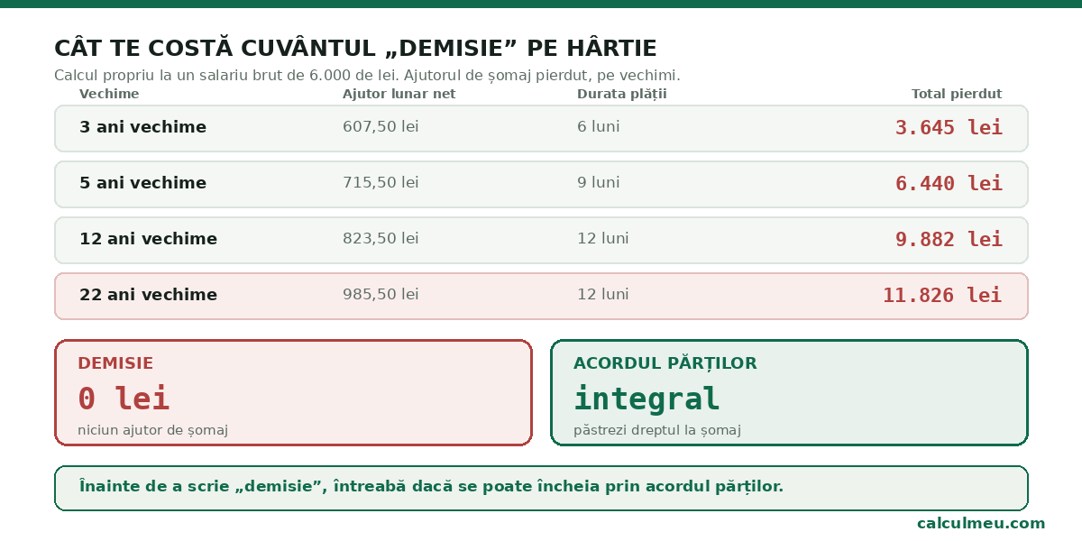 Demisia din proprie inițiativă anulează complet dreptul la ajutor de șomaj.