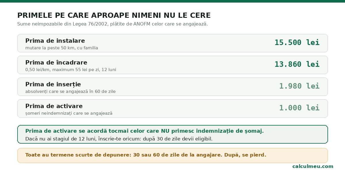 Sume neimpozabile din Legea 76/2002, cu termene scurte de depunere.