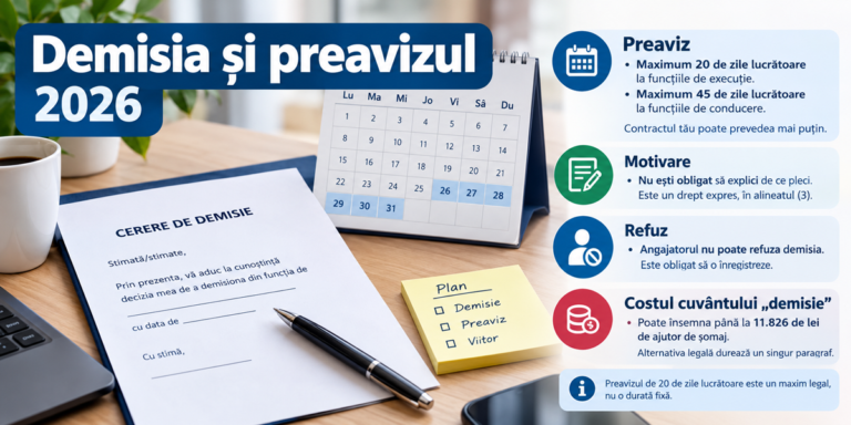 Demisia și preavizul 2026: câte zile, ce scrii în cerere și ce te costă cuvântul „demisie”