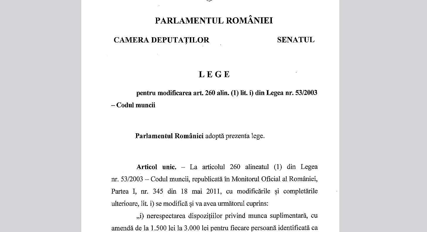 Sursă: Legea 85/2020, forma adoptată de Parlament — modifică art. 260 alin. (1) lit. i) din Codul muncii, senat.ro.